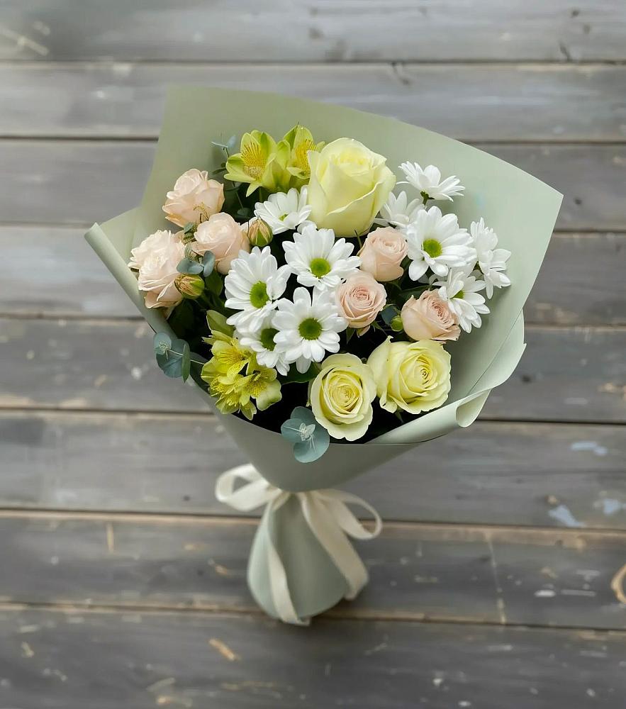Букет цветов из: Альстромерии, Розы и Хризантемы в Лобва