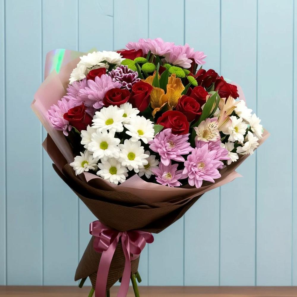 Букет цветов из: Розы, Хризантемы и Альстромерии в Лобва
