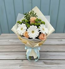Букет цветов из:  Герберы, Розы и Хризантемы в Лобва