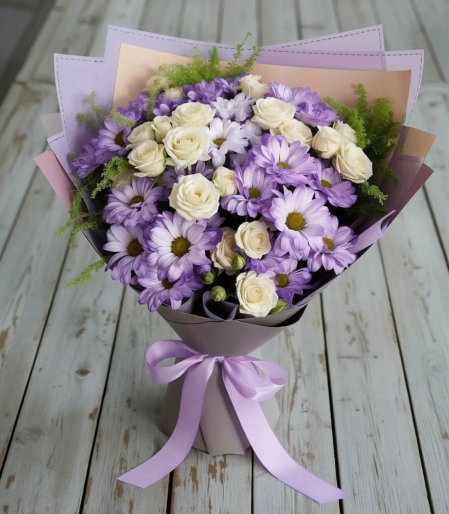 Букет цветов из: Хризантемы и Розы в Лобва